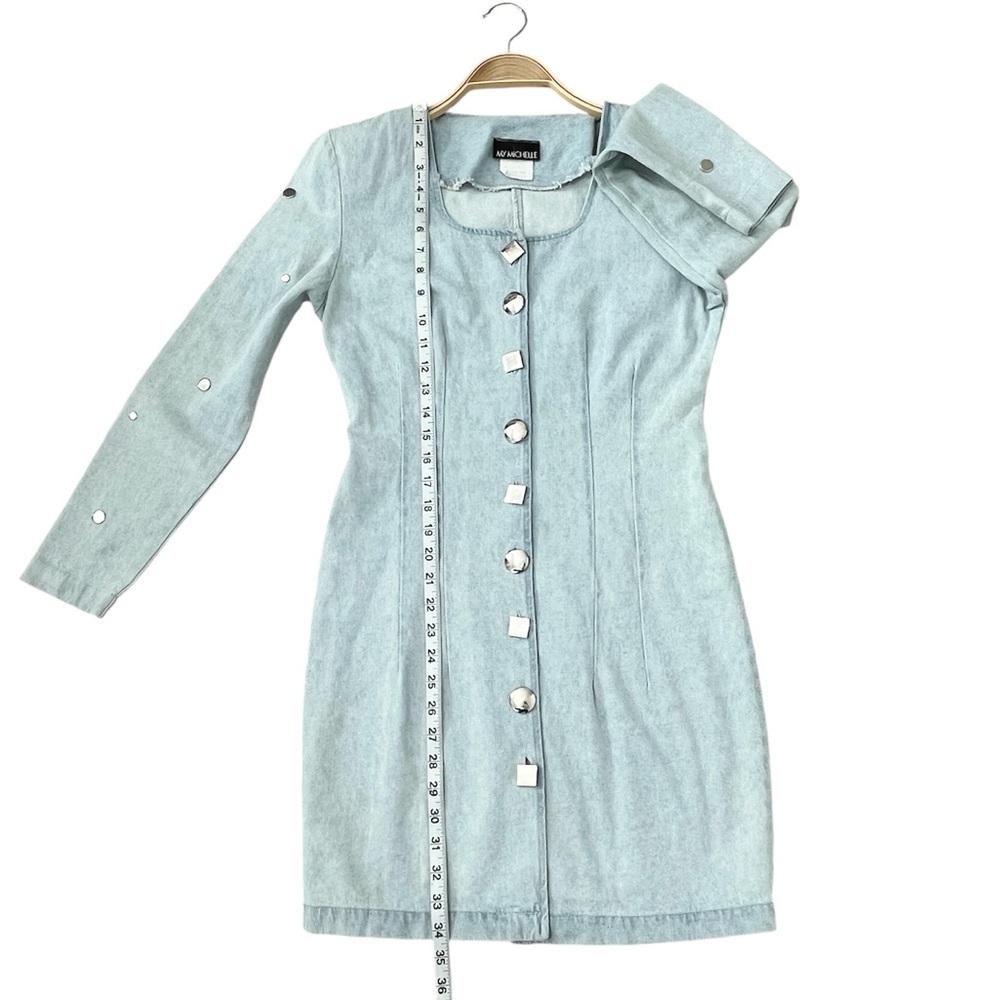 Y2K My Michelle Cotton Denim Blue Button-Up Dress Silver Buttons Size: 7/8 - Picture 4 of 8